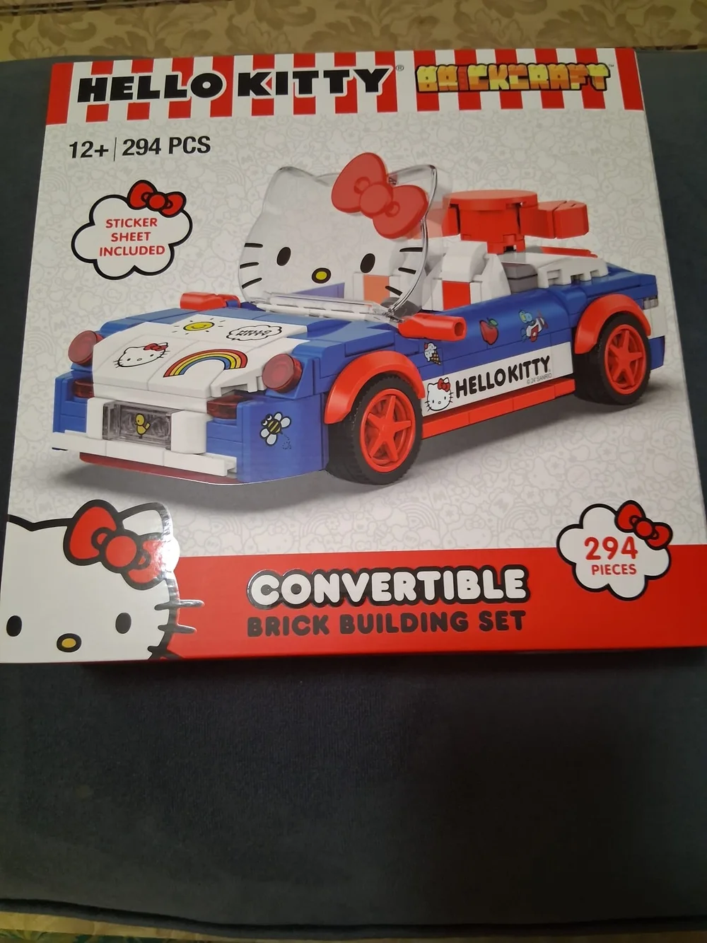 Hello Kitty Blue, Red & White Convertible Brick Car Building Set